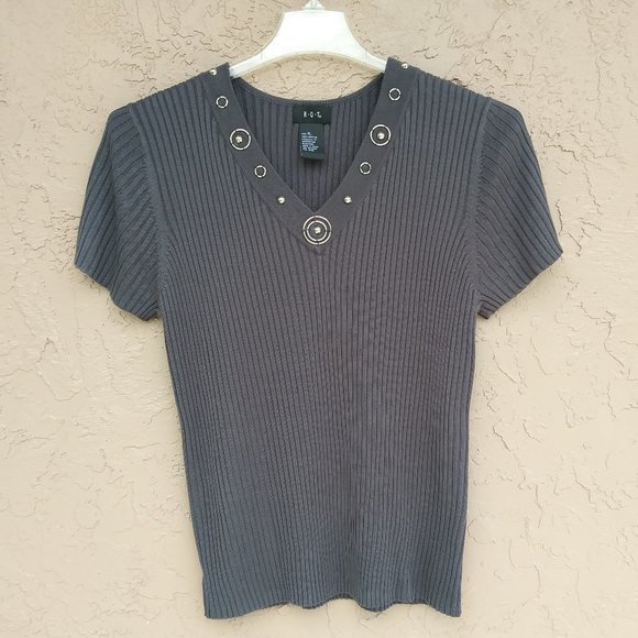 R.Q.T. SHORT SLEEVE RIBBED V-NECK STRETCH RN5789 - Picture 1 of 8